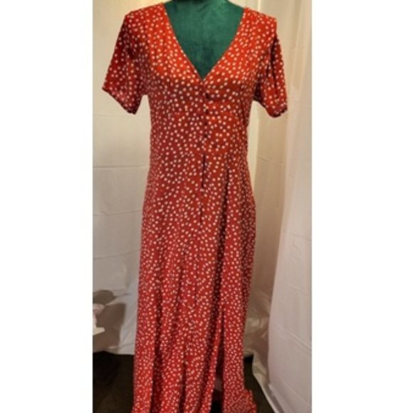 💋❤️Miss Selfridge Red & White Dot Button Down Maxi Dress Size 8 - Picture 1 of 12